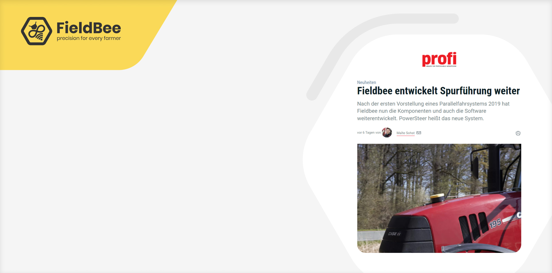 FieldBee's PowerSteer in the Profi.de spotlight Fieldbee GPS systems for farmers